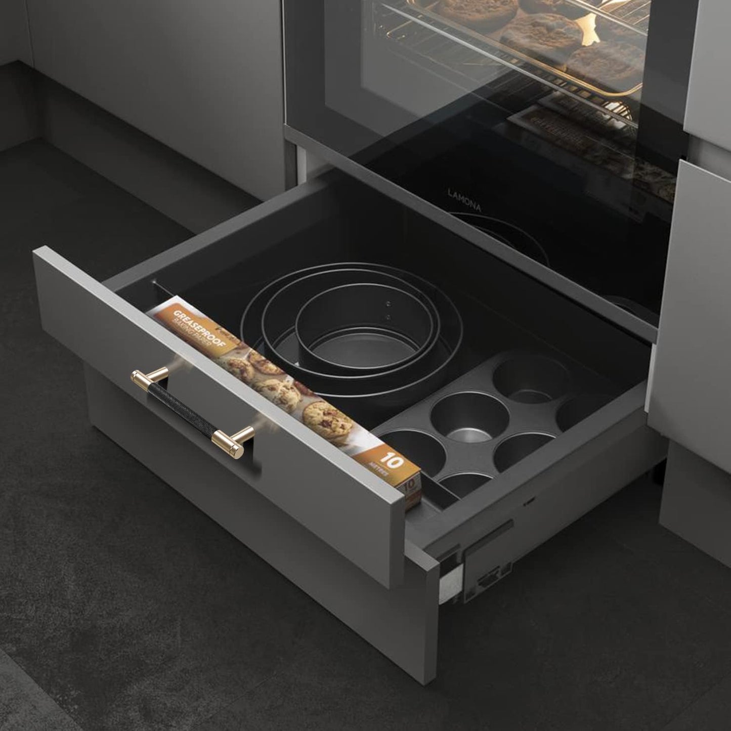 12 Pack 5 Inch 128 Mm Knurled Cabinet Handles Cabinet Pulls Aluminum Handles Knurled Drawer Pulls Gold and Black Oxidation Finish with Diamond Pattern 6.2" Length (5" Hole Center)