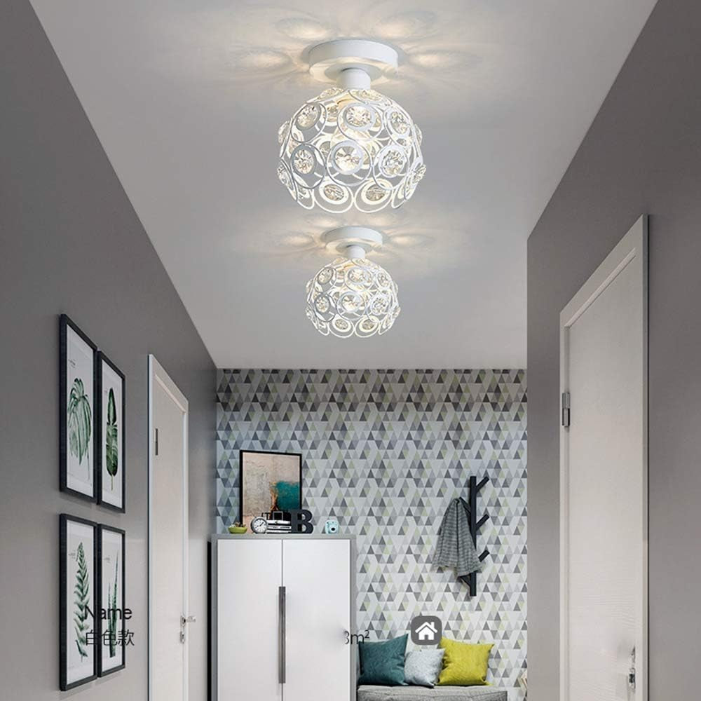 Crystal Ceiling Light Mini Crystal Chandelier Semi Flush Mount Ceiling Light White Finished Ceiling Lighting Bedroom Kitchen Living Room Modern Pendant Lighting Fixture,E26 Socket