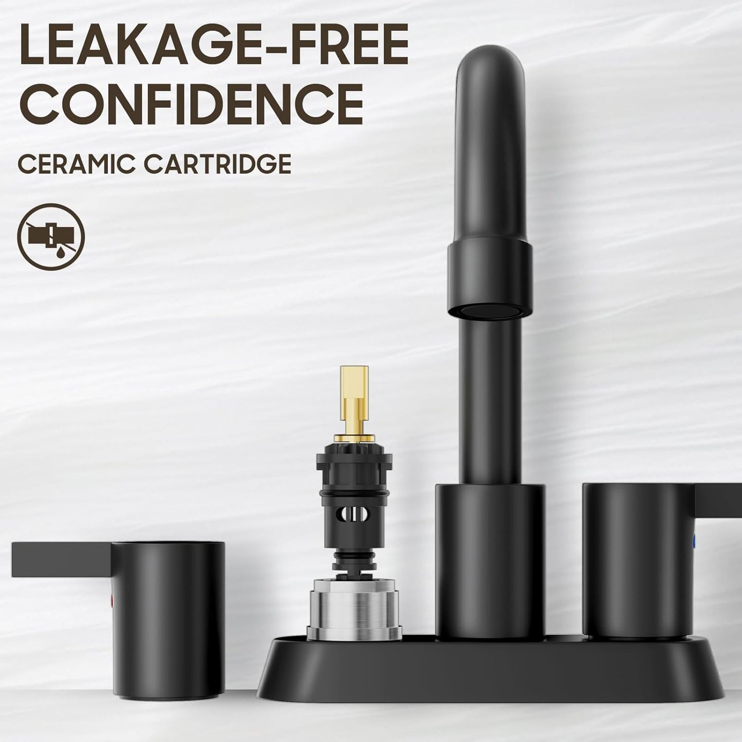 4 Inch 2 Handle Centerset Matte Black Lead-Free Modern Bathroom Faucet, 360 Swivel Spout 2-3 Hole RV Bathroom Vanity Sink Faucet with Pop up Drain and Water Supply Lines,Bf015-1-Mb